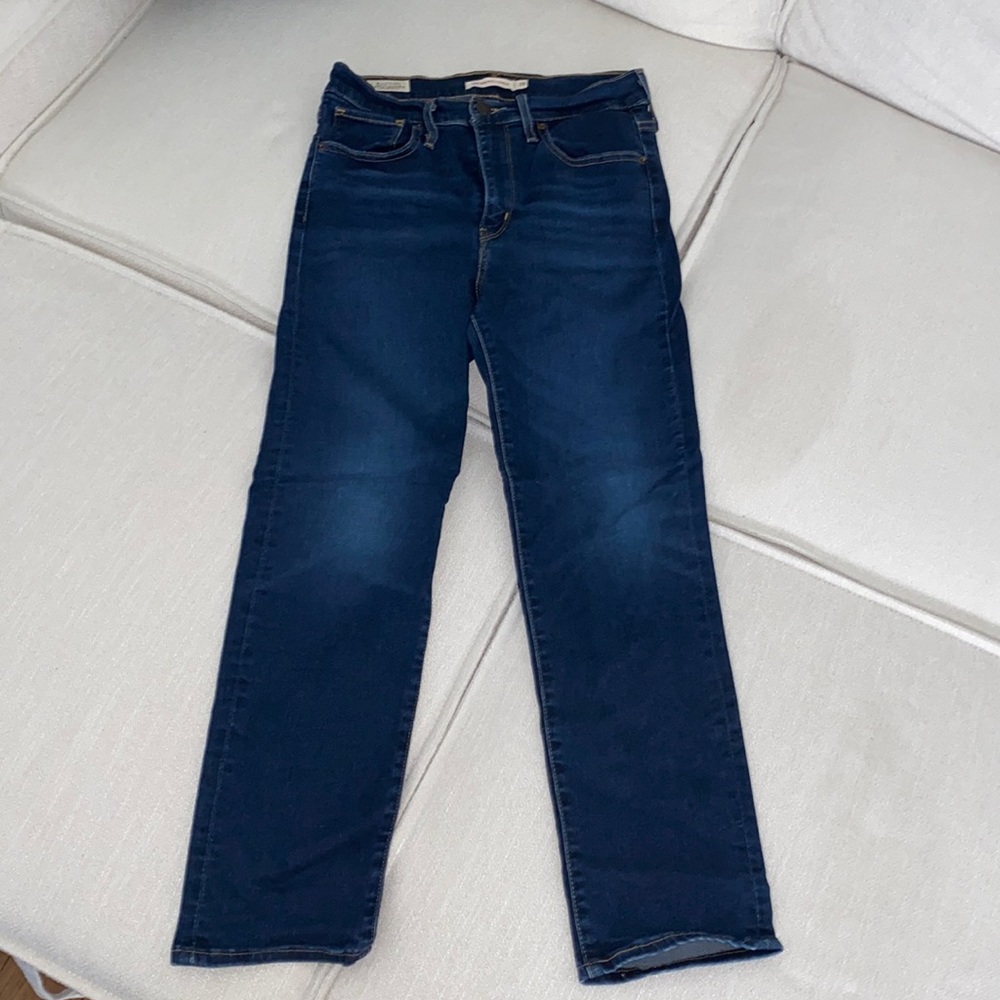 Levi’s 724 high rise straight dark blue jeans